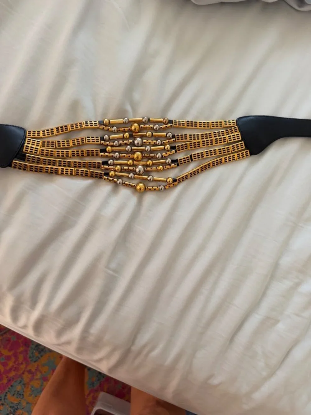 Avignon Womens Statement Belt Size S/M Gold Silver Black Adjustable Vintage Glam